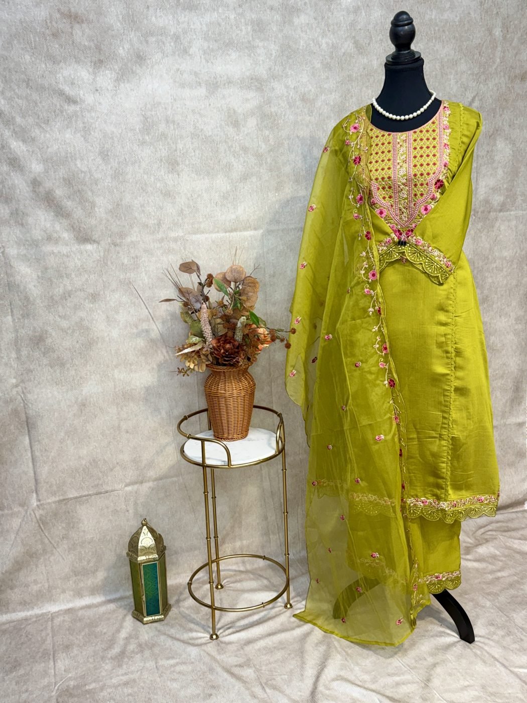 Pure Mul Chanderi Suit with Embroidery & Organza Dupatta